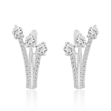 14K WHITE GOLD 1 5/8CT ROUND DIAMOND LADIES HOOP EARRINGS