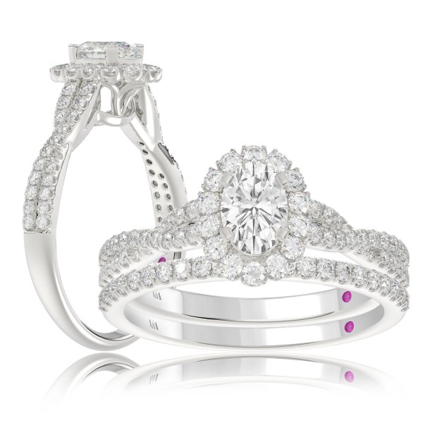 14K WHITE GOLD 5/8CT ROUND/OVAL DIAMOND LADIES SEM...