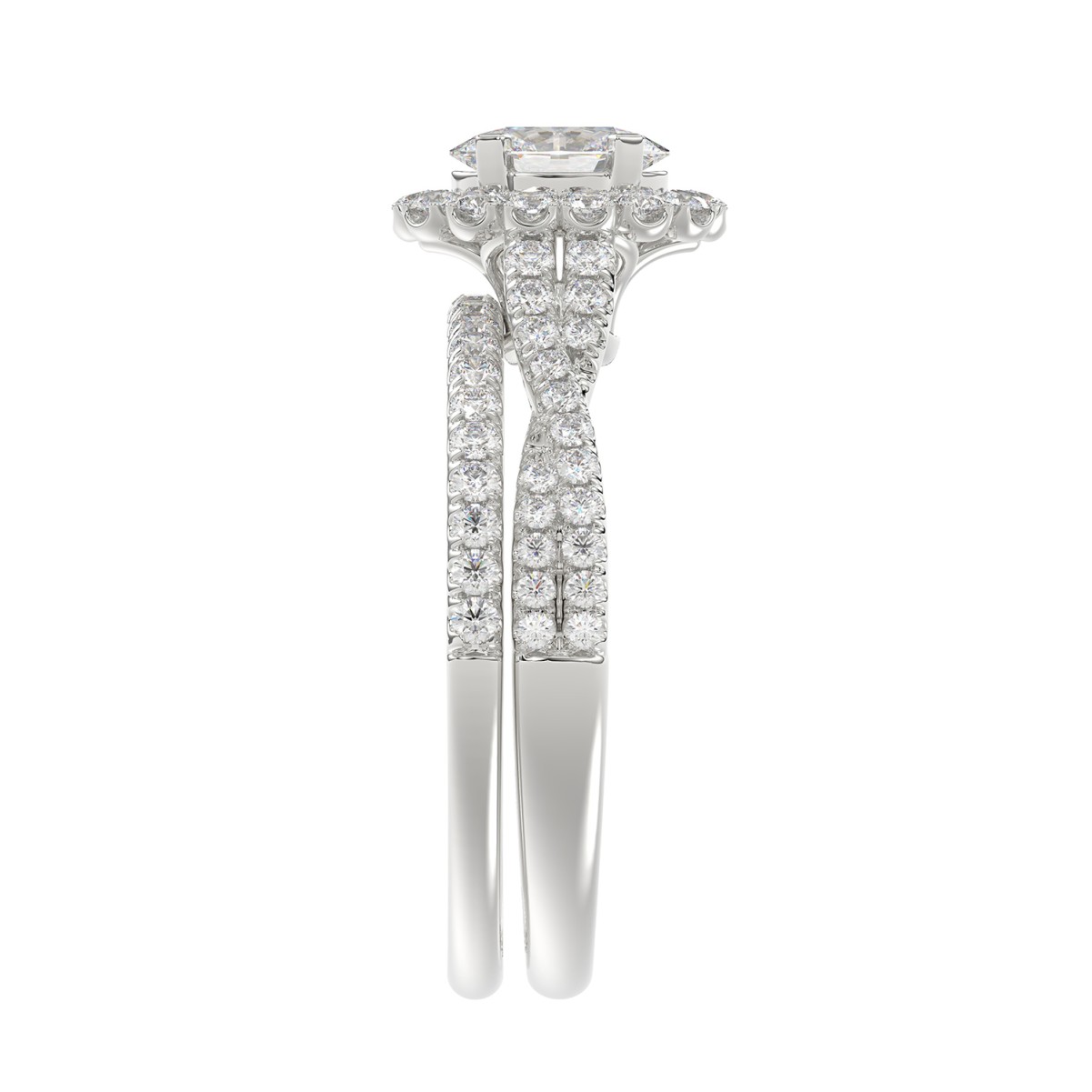 14K WHITE GOLD 5/8CT ROUND/OVAL DIAMOND LADIES SEMI MOUNT BRIDAL SET (CENTER STONE OVAL DIAMOND 3/8CT)