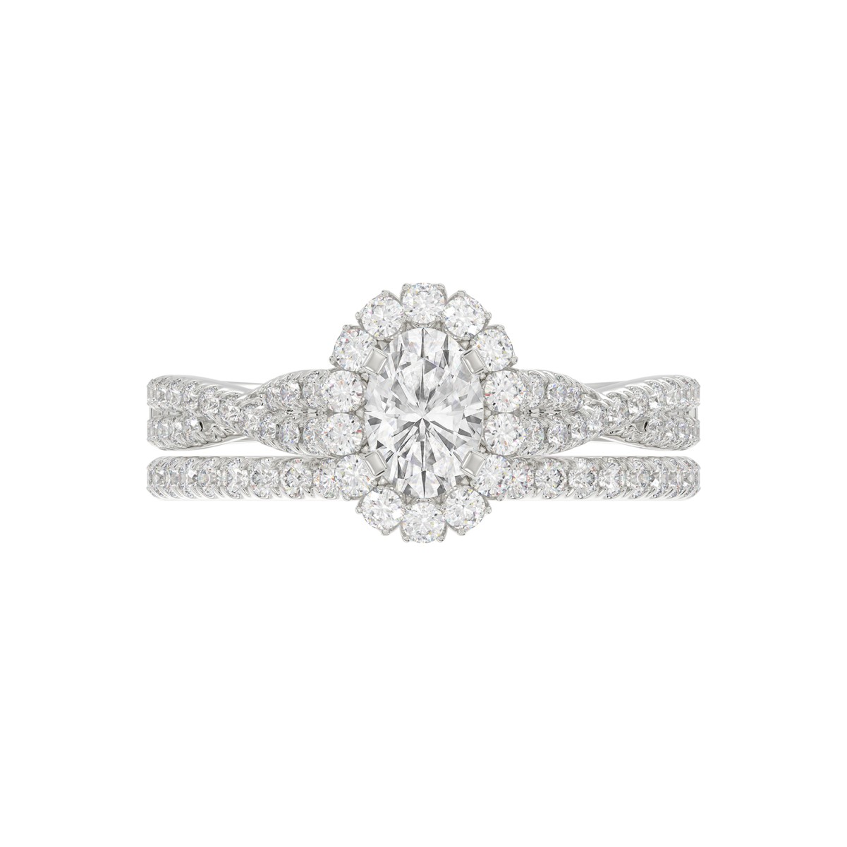 14K WHITE GOLD 5/8CT ROUND/OVAL DIAMOND LADIES SEMI MOUNT BRIDAL SET (CENTER STONE OVAL DIAMOND 3/8CT)