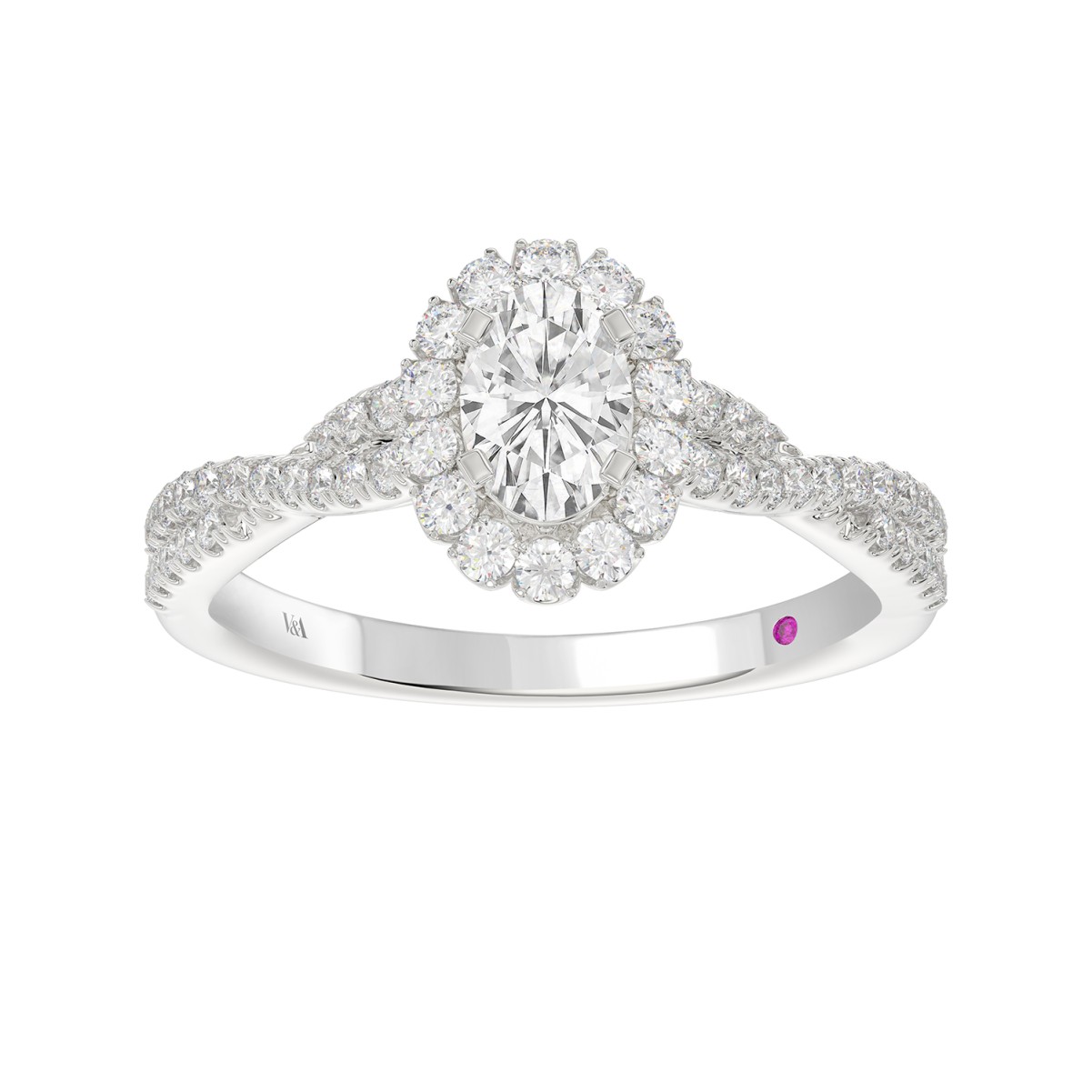 14K WHITE GOLD 5/8CT ROUND/OVAL DIAMOND LADIES SEMI MOUNT BRIDAL SET (CENTER STONE OVAL DIAMOND 3/8CT)