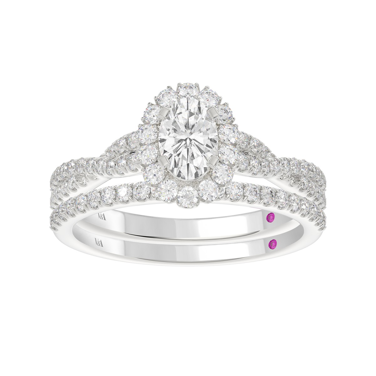 14K WHITE GOLD 5/8CT ROUND/OVAL DIAMOND LADIES SEMI MOUNT BRIDAL SET (CENTER STONE OVAL DIAMOND 3/8CT)