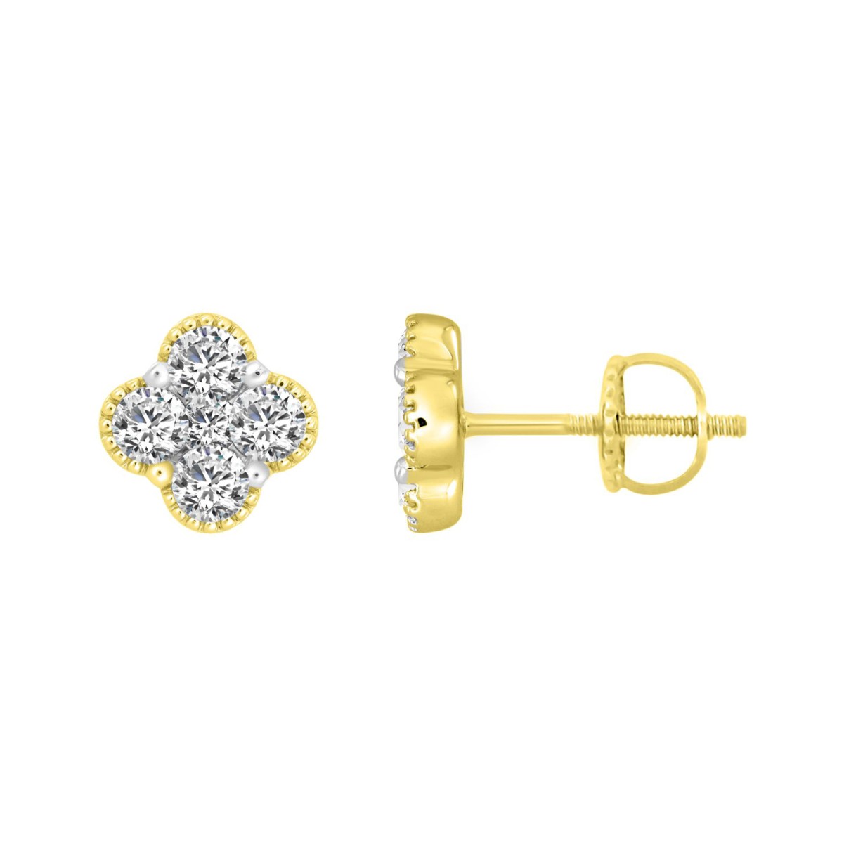 14K YELLOW GOLD 1 1/5CT ROUND DIAMOND LADIES EARRINGS 