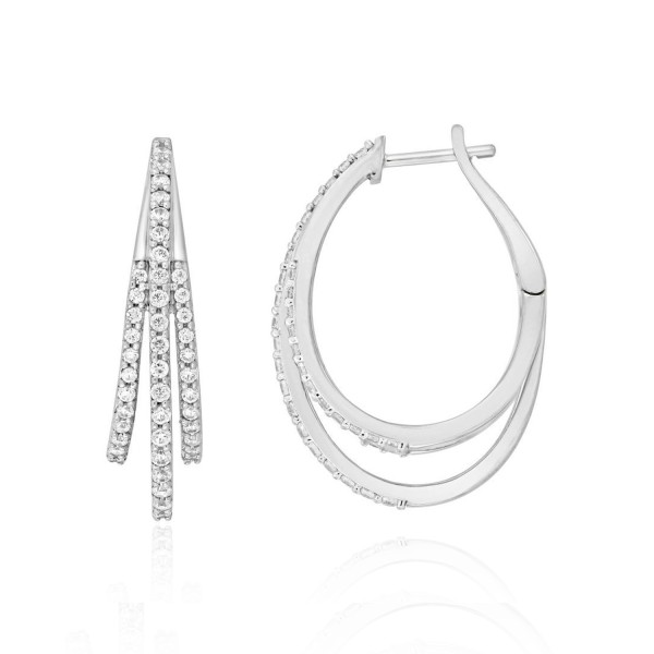 14K WHITE GOLD 1CT ROUND DIAMOND LADIES HOOPS EARR...