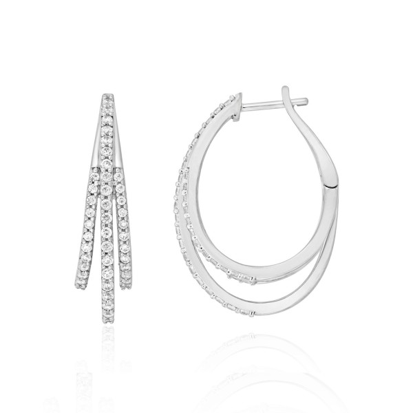 14K WHITE GOLD 1/2CT ROUND DIAMOND LADIES HOOP EAR...