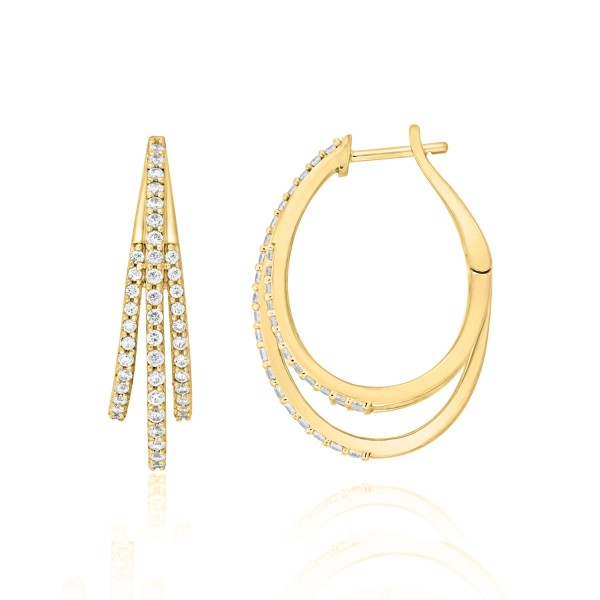 14K YELLOW GOLD 1/2CT ROUND DIAMOND LADIES HOOP EA...
