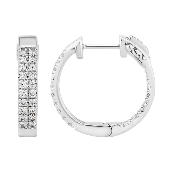 14K WHITE GOLD 1/2CT ROUND DIAMOND LADIES HOOP EAR...