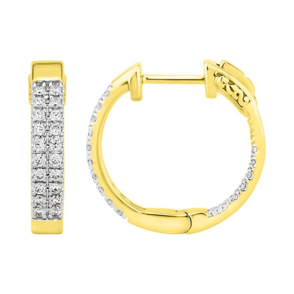 14K YELLOW GOLD 1/2CT ROUND DIAMOND LADIES HOOP EA...
