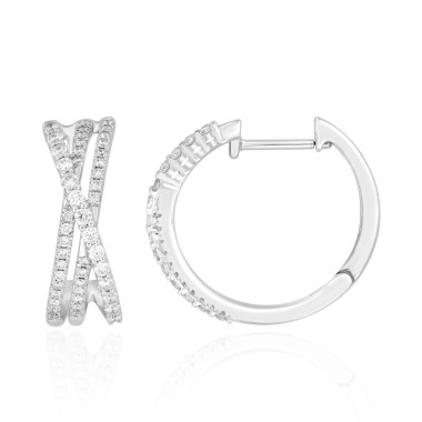 14K WHITE GOLD 1/2CT ROUND DIAMOND LADIES HOOPS EARRINGS 