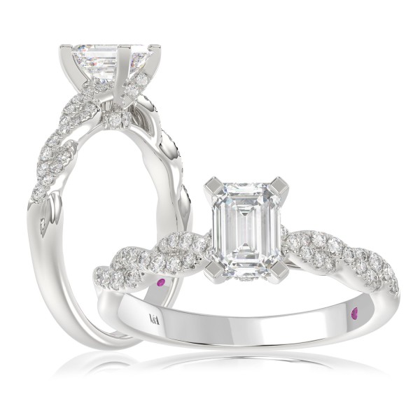 14K WHITE GOLD 1CT ROUND/EMERALD DIAMOND LADIES FA...