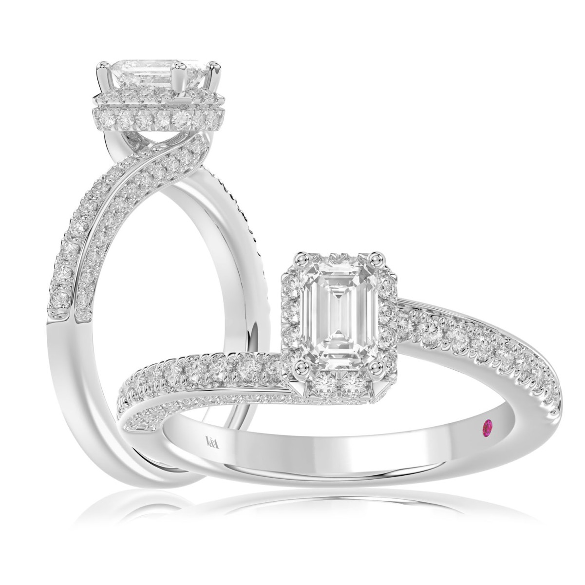 14K WHITE GOLD 1 1/4CT ROUND/EMERALD DIAMOND LADIES RING(CENTER STONE EMERALD DIAMOND 3/4CT)