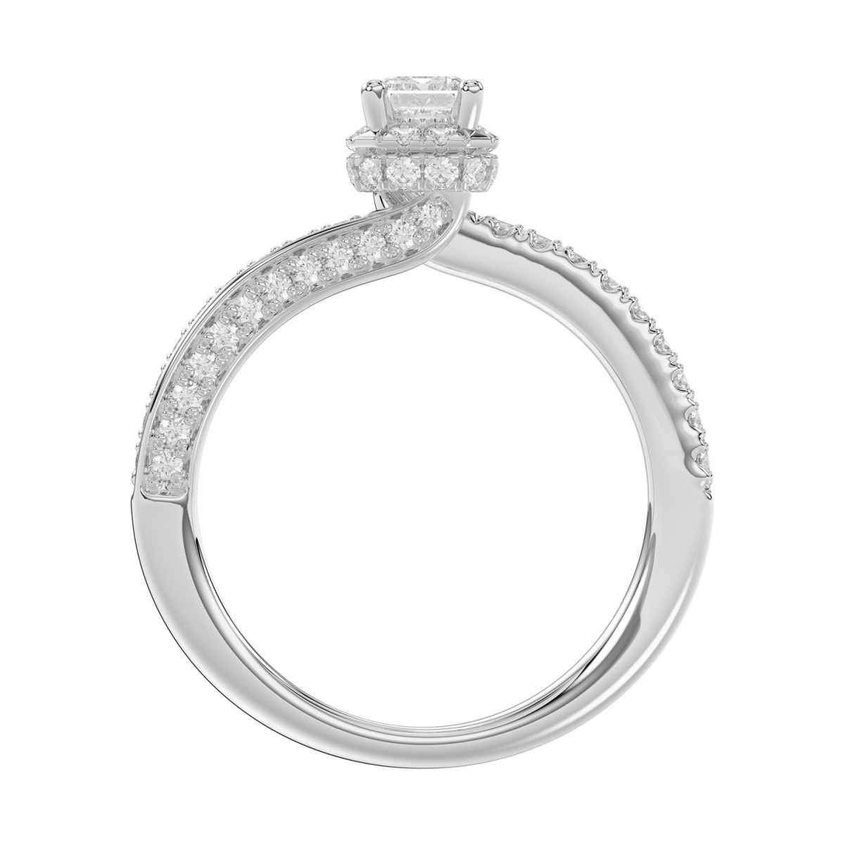 14K WHITE GOLD 1 1/4CT ROUND/EMERALD DIAMOND LADIES RING(CENTER STONE EMERALD DIAMOND 3/4CT)