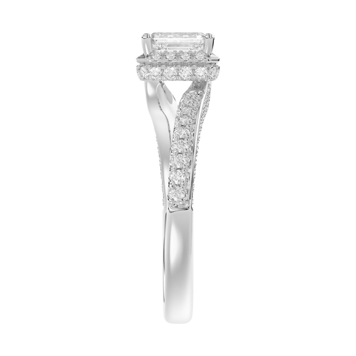 14K WHITE GOLD 1 1/4CT ROUND/EMERALD DIAMOND LADIES RING(CENTER STONE EMERALD DIAMOND 3/4CT)
