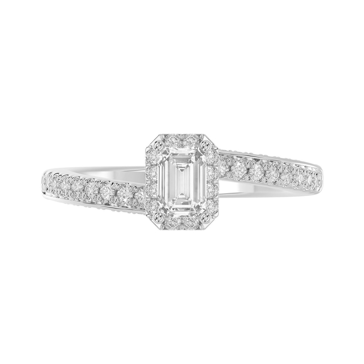 14K WHITE GOLD 1 1/4CT ROUND/EMERALD DIAMOND LADIES RING(CENTER STONE EMERALD DIAMOND 3/4CT)