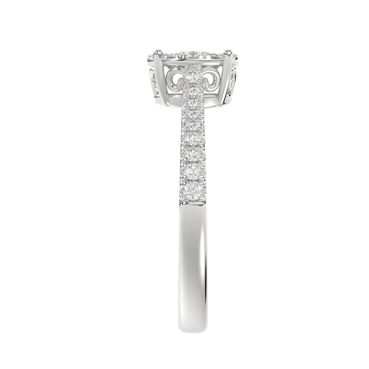 14K WHITE GOLD 1/2CT ROUND DIAMOND LADIES RING(CENTER STONE ROUND DIAMOND 1/4CT)