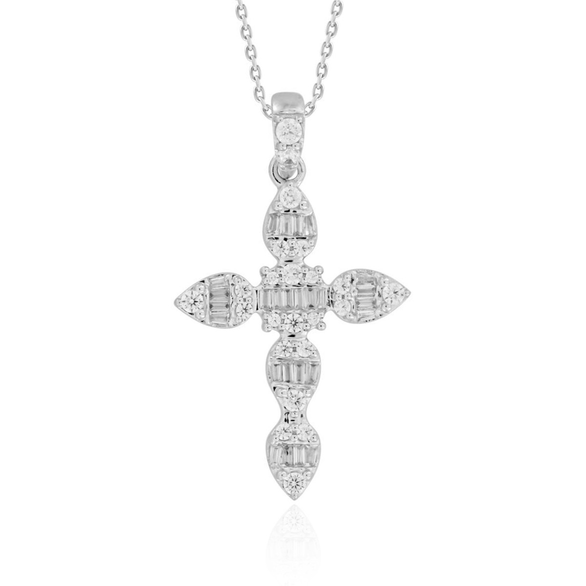 14K WHITE GOLD 1/2CT ROUND/BAGUETTE DIAMOND LADIES PENDANT WITH CHAIN 