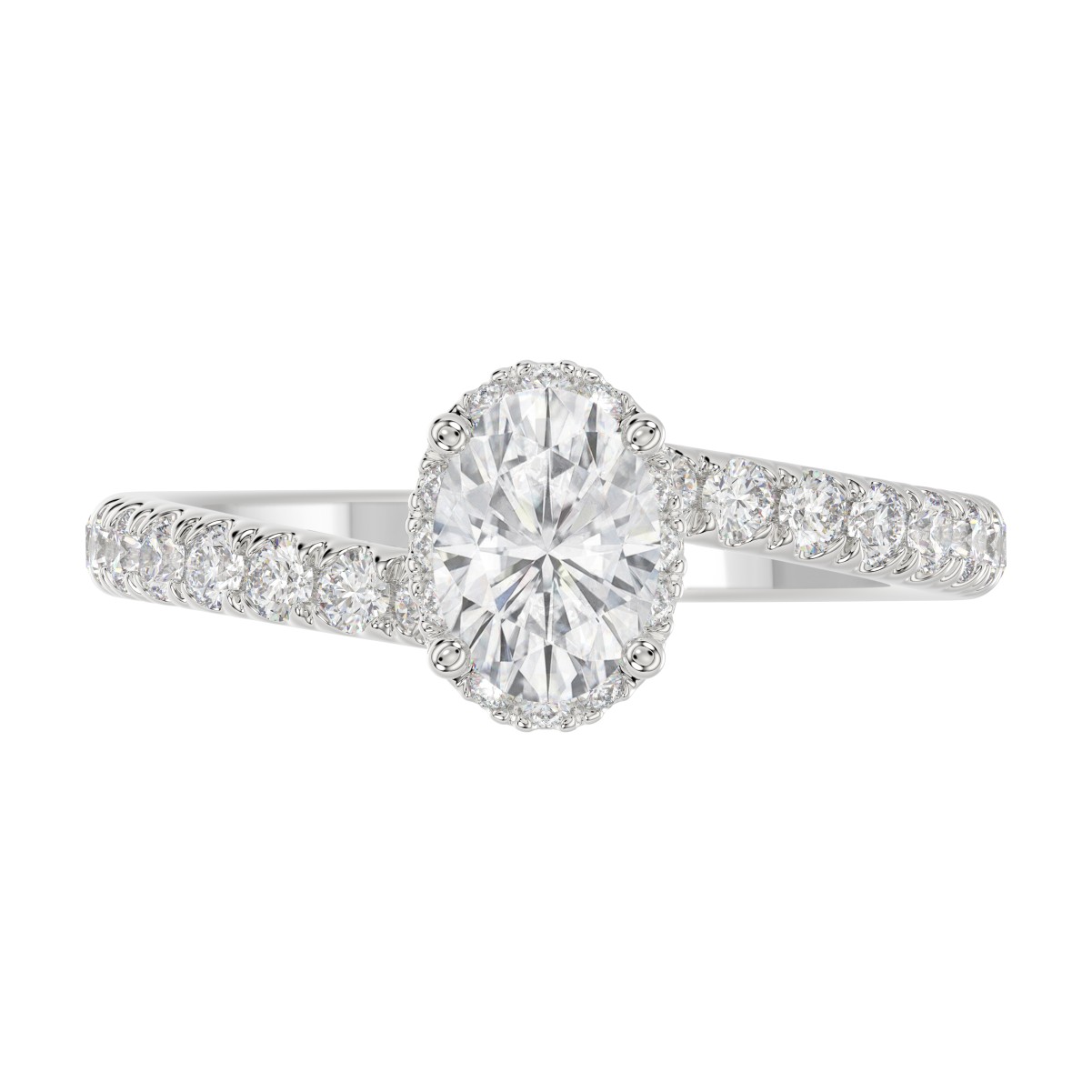 14K WHITE GOLD 1 1/4CT ROUND/OVAL DIAMOND LADIES RING(CENTER STONE OVAL DIAMOND 3/4CT)