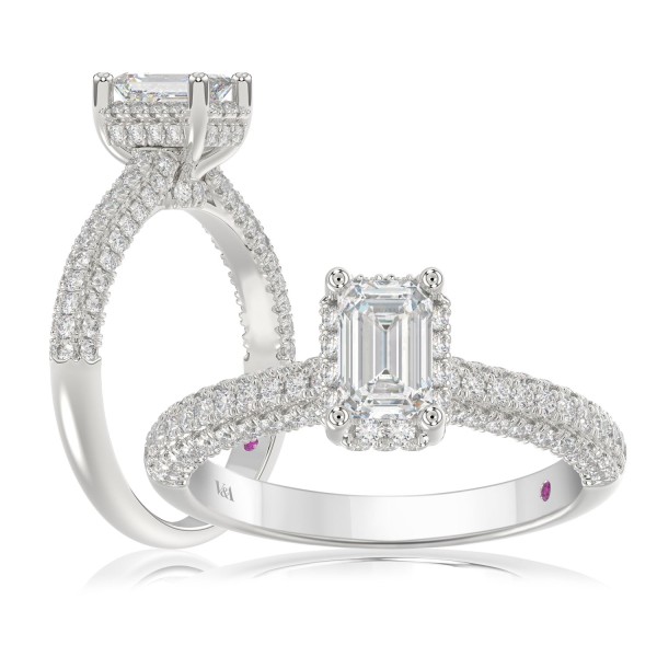 14K WHITE GOLD 1 1/4CT ROUND/EMERALD DIAMOND LADIE...