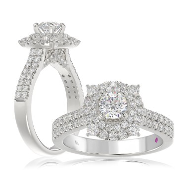 14K WHITE GOLD 1 1/4CT ROUND DIAMOND LADIES RING( CENTER STONE ROUND DIAMOND 1/2 CT)