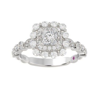 14K WHITE GOLD 1 1/4CT ROUND/PRINCESS DIAMOND LADIES RING(CENTER STONE PRINCESS DIAMOND 1/2CT)
