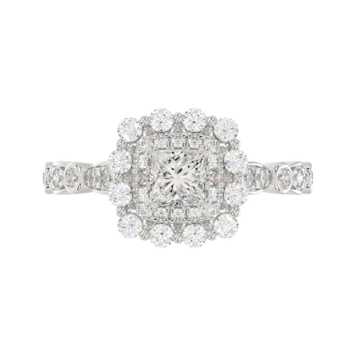 14K WHITE GOLD 1 1/4CT ROUND/PRINCESS DIAMOND LADIES RING(CENTER STONE PRINCESS DIAMOND 1/2CT)