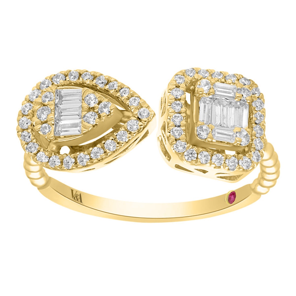 14K YELLOW GOLD 1/2CT ROUND/BAGUETTE DIAMOND LADIES FASHION RING