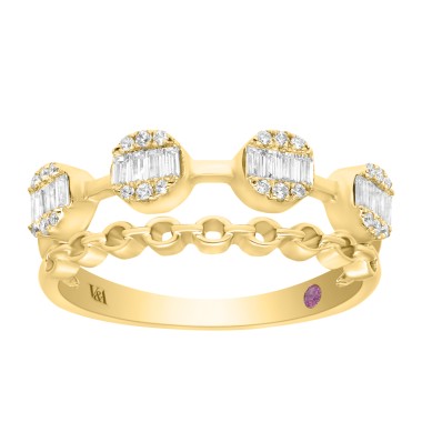14K YELLOW GOLD 3/8CT ROUND/BAGUETTE DIAMOND LADIES FASHION RING