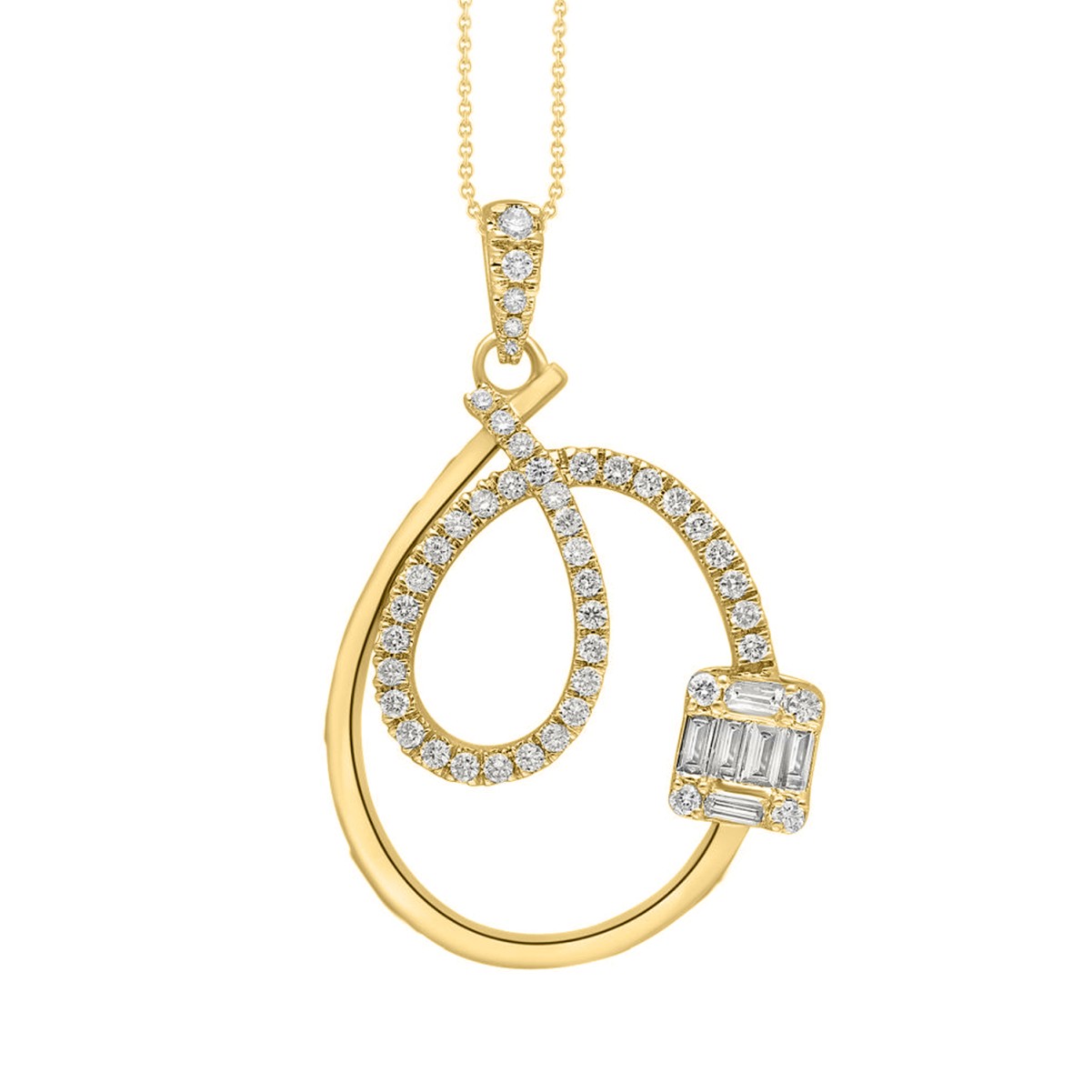14K YELLOW GOLD 3/8CT ROUND/BAGUETTE DIAMOND LADIES PENDANT WITH CHAIN 14K YELLOW GOLD 3/8CT ROUND/BAGUETTE DIAMOND LADIES PENDANT WITH CHAIN