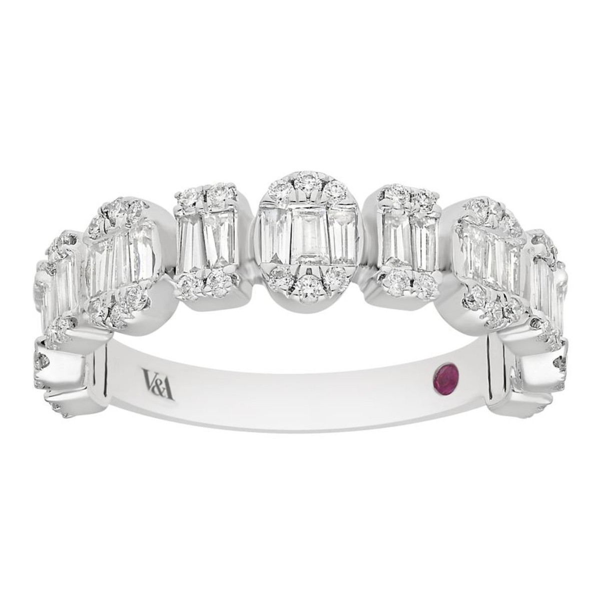 14K WHITE GOLD 1CT ROUND/BAGUETTE DIAMOND LADIES RING