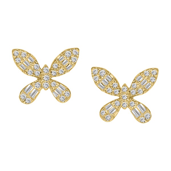 14K YELLOW GOLD 1/4CT ROUND/BAGUETTE DIAMOND LADIE...