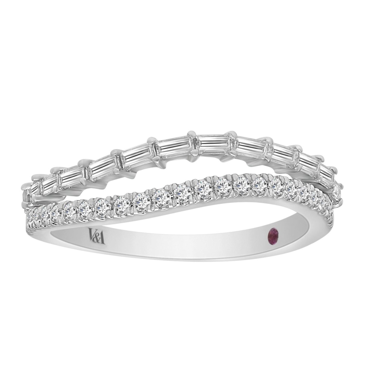 14K WHITE GOLD 1/2CT ROUND/BAGUETTE DIAMOND LADIES RING
