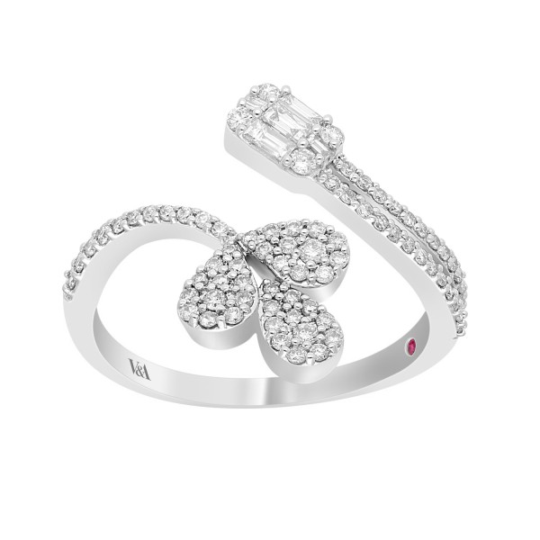 14K WHITE GOLD 1/2CT ROUND/BAGUETTE DIAMOND LADIES...