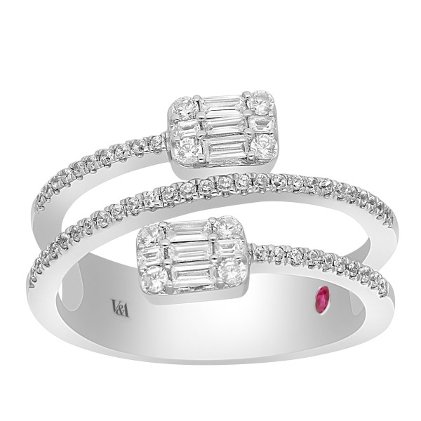 14K WHITE GOLD 1/2CT ROUND/BAGUETTE DIAMOND LADIES...