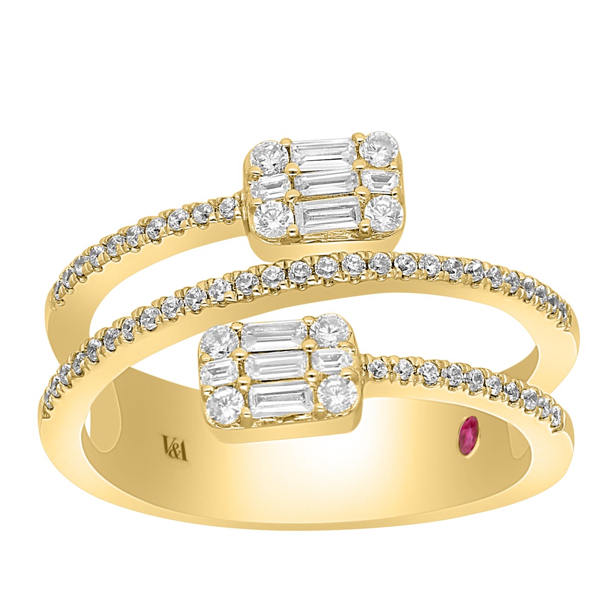 14K YELLOW GOLD 1/2CT ROUND/BAGUETTE DIAMOND LADIES FASHION RING