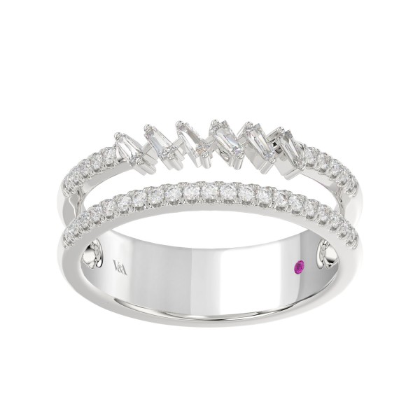 14K WHITE GOLD 1/3CT ROUND/BAGUETTE DIAMOND LADIES...