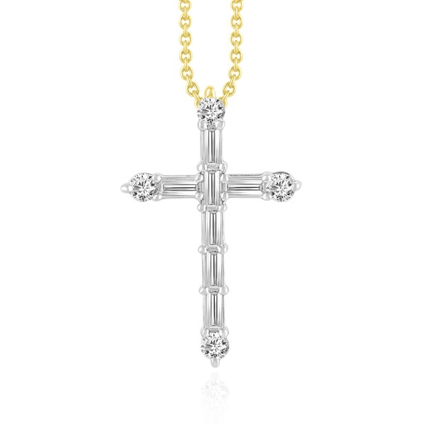 14K YELLOW GOLD 1/2CT ROUND/BAGUETTE DIAMOND LADIE...