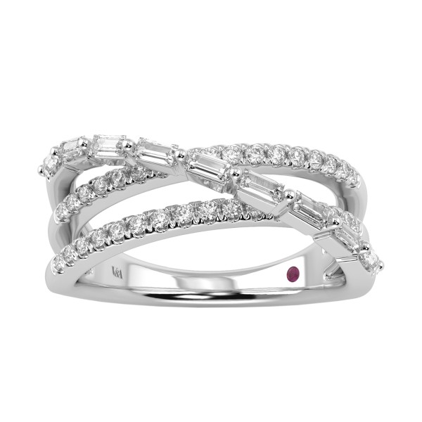 14K WHITE GOLD 1/2CT ROUND/BAGUETTE DIAMOND LADIES...