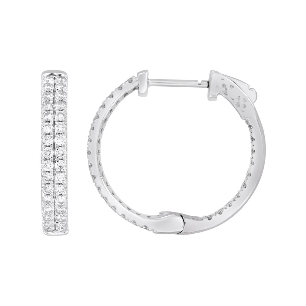 14K WHITE GOLD 1CT ROUND DIAMOND LADIES HOOP EARRINGS 