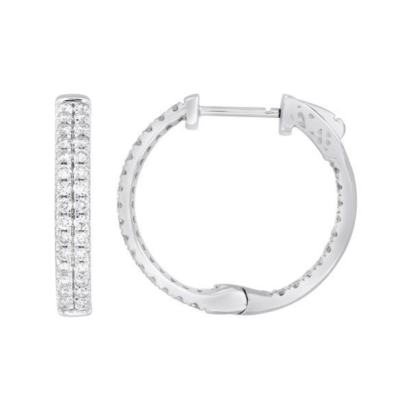 14K WHITE GOLD 1CT ROUND DIAMOND LADIES HOOP EARRI...
