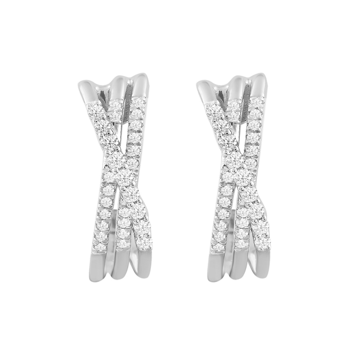 14K WHITE  GOLD 1CT ROUND DIAMOND LADIES HOOP EARRINGS