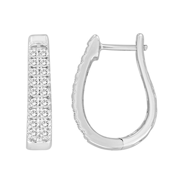 14K WHITE GOLD 1/2CT ROUND DIAMOND LADIES HOOP EAR...