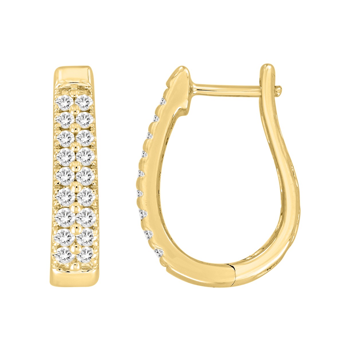 14K YELLOW GOLD 1/2CT ROUND DIAMOND LADIES HOOP EARRINGS 