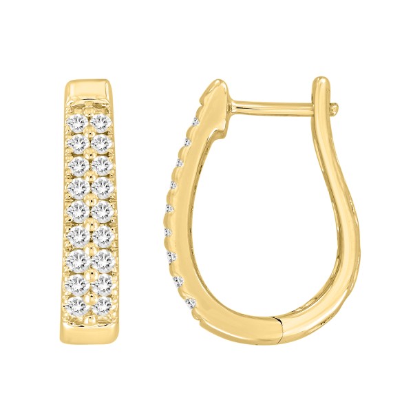 14K YELLOW GOLD 1/2CT ROUND DIAMOND LADIES HOOP EA...