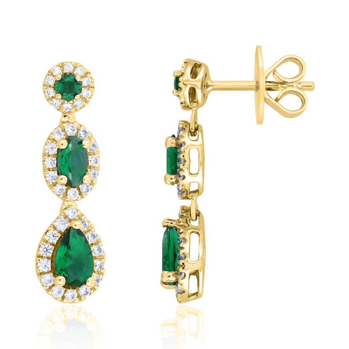 14K YELLOW GOLD 2 7/8CT ROUND/OVAL/PEAR DIAMOND LADIES EARRINGS