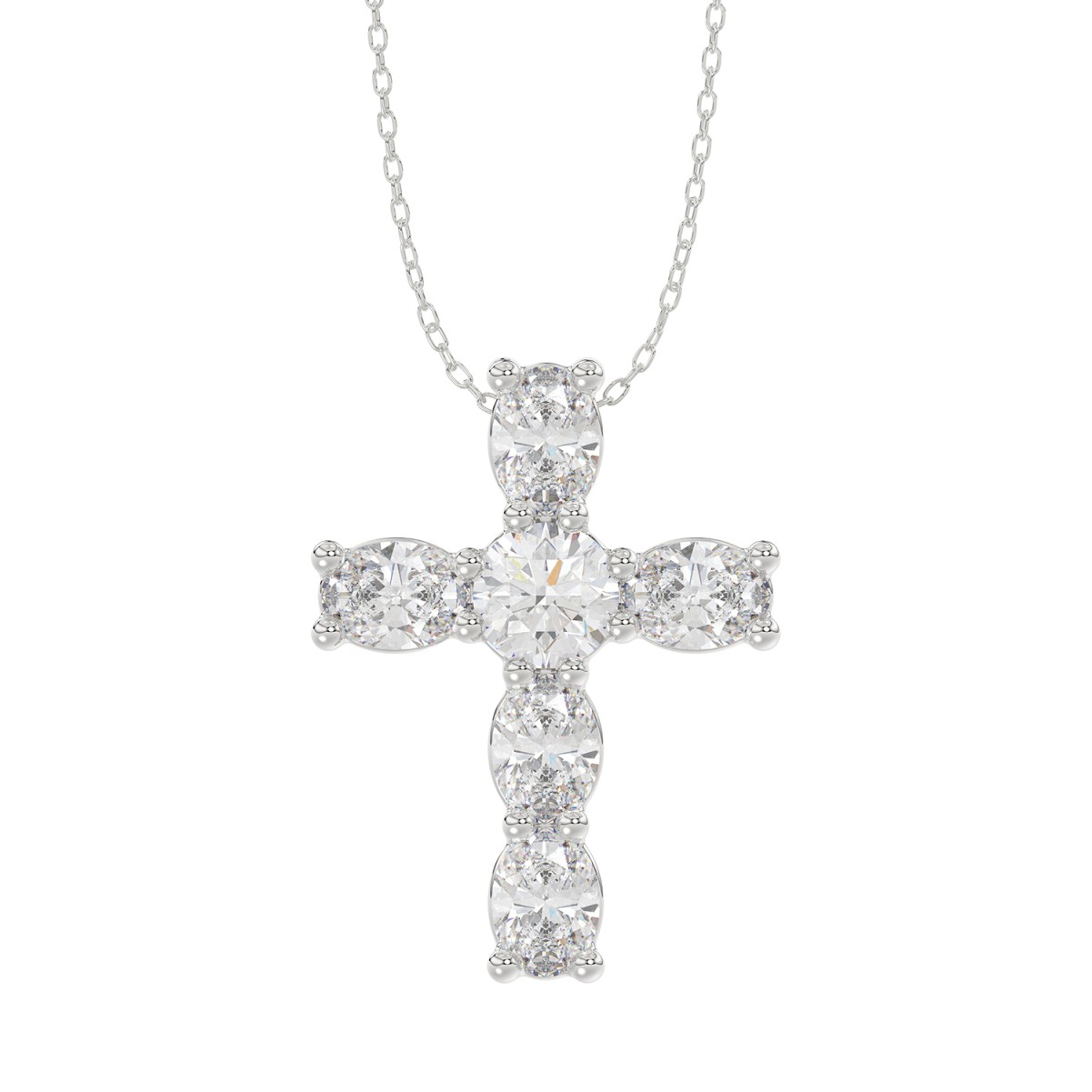 14K WHITE GOLD 1CT ROUND/OVAL DIAMOND LADIES PENDANT WITH CHAIN 