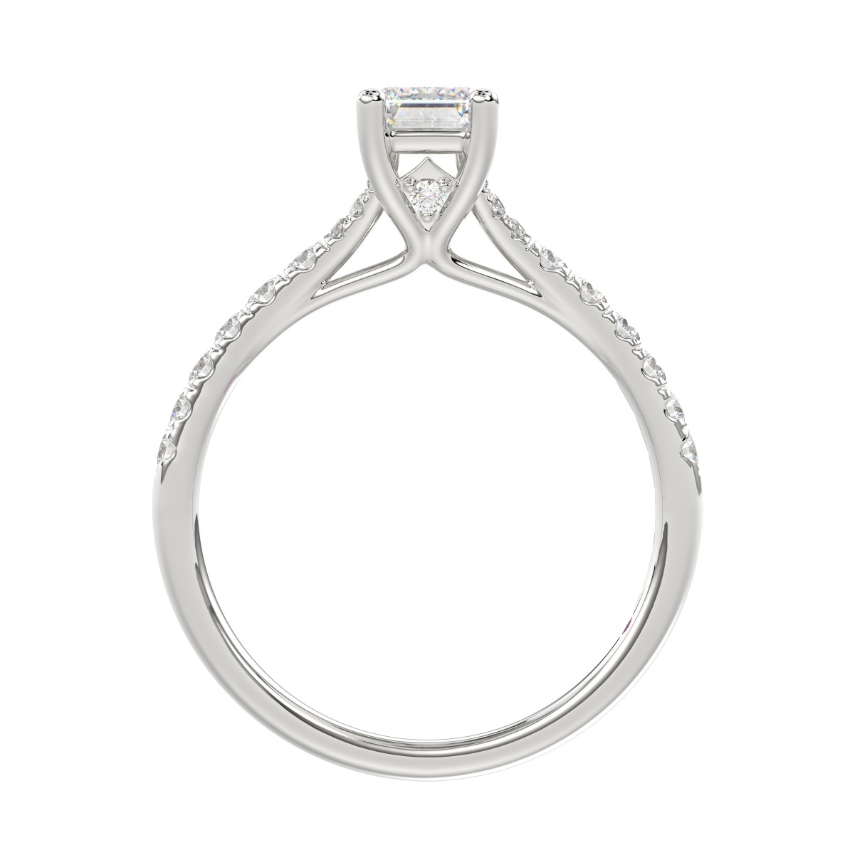 14K WHITE GOLD 1CT ROUND/EMERALD DIAMOND LADIES RING(CENTER STONE EMERALD DIAMOND 3/4CT)