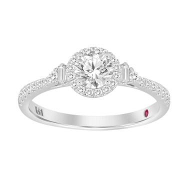 14K WHITE GOLD 3/4CT ROUND/BAGUETTE DIAMOND LADIES RING(CENTER STONE ROUND DIAMOND 1/2CT)