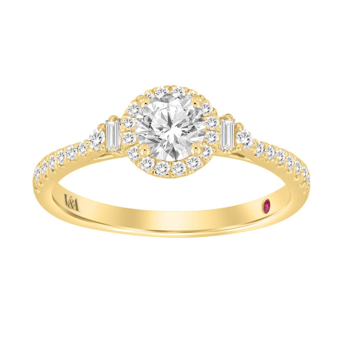 14K YELLOW GOLD 3/4CT ROUND/BAGUETTE DIAMOND LADIES RING(CENTER STONE ROUND DIAMOND 1/2CT) 14K YELLOW GOLD 3/4CT ROUND/BAGUETTE DIAMOND LADIES RING(CENTER STONE ROUND DIAMOND 1/2CT)