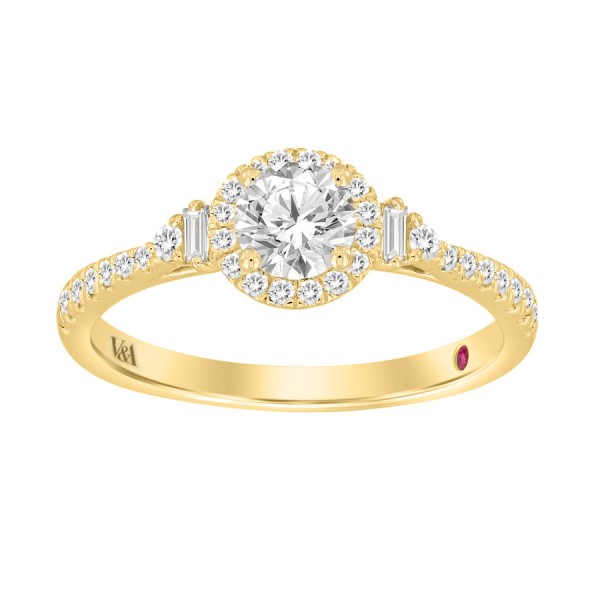 14K YELLOW GOLD 3/4CT ROUND/BAGUETTE DIAMOND LADIE...