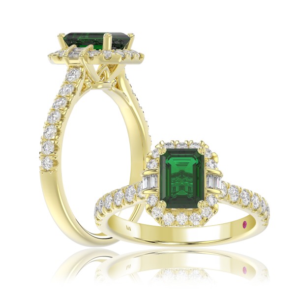 14K YELLOW GOLD 1 5/8CT ROUND/BAGUETTE/EMERALD DIA...